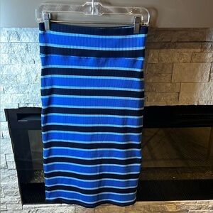 Aerie Black and Blue striped ribbed knit skirt with side slits, size
Medium
